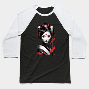 Japanese Oriental Woman - Futuriatic Style, Black & Red Baseball T-Shirt